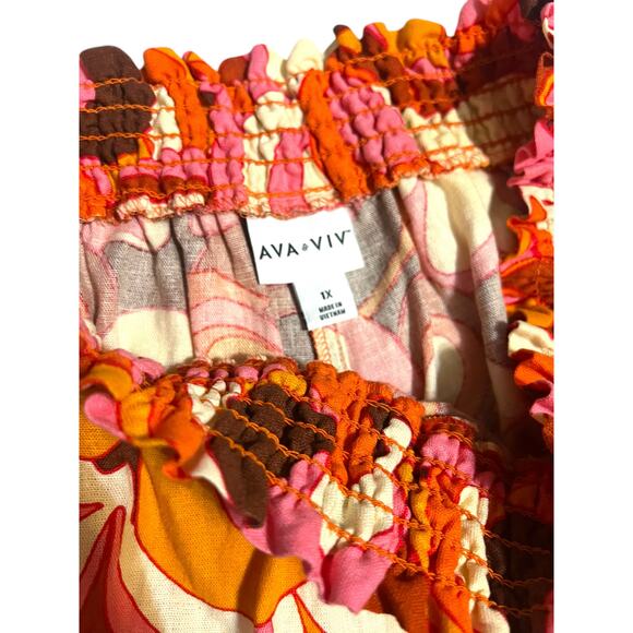 Ava & Viv Linen Blend Floral Stretch High Waist Shorts Pink Orange Plus Size 1X - Picture 4 of 10